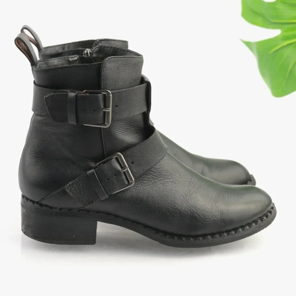 Gentle Souls Womens Best Moto Boot Size 8 Black Leather Buckle Block Heel Bootie